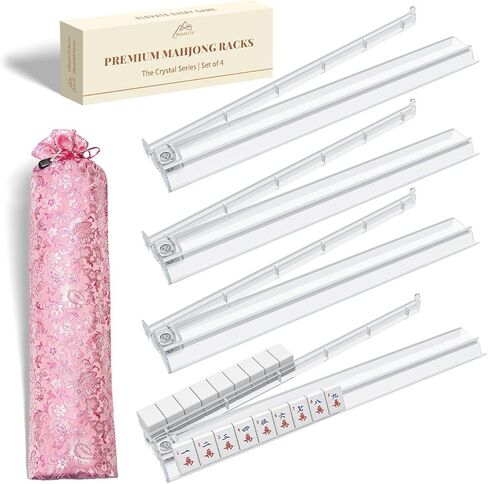 Mahjong Racks with Pushers - Set of 4 Clear Acrylic Mahjong Racks and Bag for American Mahjongg Accessories (Transparent) in Kuwait