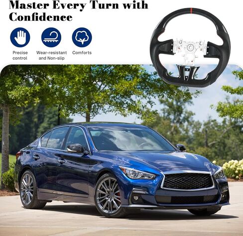 Hydro Dip Carbon Fiber Steering Wheel for Infiniti D-shaped Flat-bottom Preforated Leather Grip Hand-Stitched Steering Wheel for Infiniti Q50 2014-2017 in Saudi Arabia