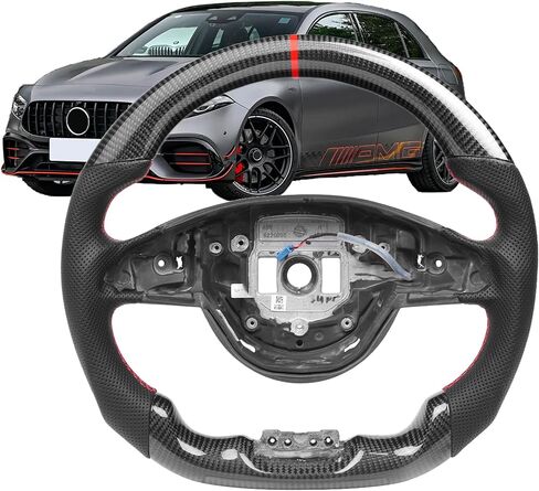 عجلة قيادة من ألياف الكربون الحقيقية لسيارة Mercedes Benz A C E Class 15-17 عجلة قيادة مسطحة على شكل D لسيارة Mercedes Benz GLC GLS CLA (تناسب طراز AMG فقط) in Kuwait
