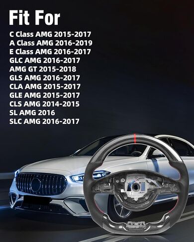 عجلة قيادة من ألياف الكربون الحقيقية لسيارة Mercedes Benz A C E Class 15-17 عجلة قيادة مسطحة على شكل D لسيارة Mercedes Benz GLC GLS CLA (تناسب طراز AMG فقط) in Kuwait