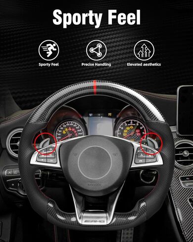عجلة قيادة من ألياف الكربون الحقيقية لسيارة Mercedes Benz A C E Class 15-17 عجلة قيادة مسطحة على شكل D لسيارة Mercedes Benz GLC GLS CLA (تناسب طراز AMG فقط) in Kuwait