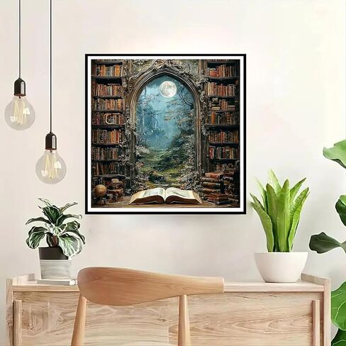 Niazidier DIY Book Diamond Art Kits للبالغين، طقم طلاء ماسي 5D للمبتدئين، طلاء فني دائري كامل بالماس لديكور جدار المنزل، هدية للكبار. (مكتبة) in Kuwait