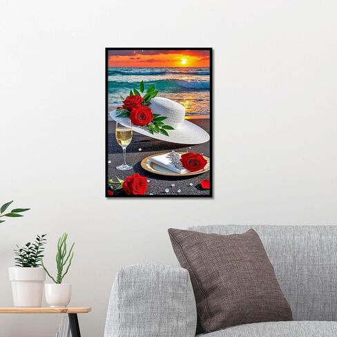 مجموعة الطلاء الماسي من RbaArt على شكل وردة الشاطئ والنبيذ الأحمر والماس بالكامل مستديرة 5D DIY فن ماسي مثالي للبالغين والمبتدئين على حد سواء، هذا خيار مثالي لديكور جدران المنزل. 12x16 بوصة in Kuwait
