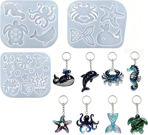 3Pcs Ocean Sea Animal Resin Keychain Molds Epoxy Casting Molds with Marine Creatures DIY Keychains,Pendants,Jewelry Making,Crafts Ornaments in Saudi Arabia