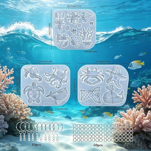 3Pcs Ocean Sea Animal Resin Keychain Molds Epoxy Casting Molds with Marine Creatures DIY Keychains,Pendants,Jewelry Making,Crafts Ornaments in Saudi Arabia