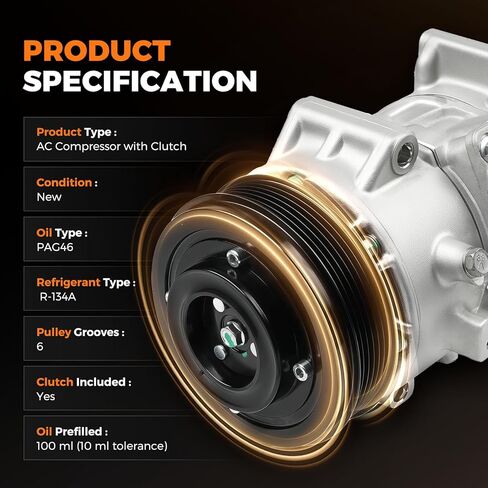 AC Compressor Compatible with Toyota Camry 2012 2013 2014 2015 2016 2017 2.5L,RAV4 2009 2010 2011 2012 2.5L,Sienna 2011-2013 2.7L Pre-filled with Compressor Oil in Saudi Arabia