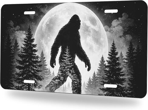 Bigfoot Front License Plate Forest Sasquatch Moon Night Silhouette Aluminum Decorative License Plates Funny Novelty Vanity Tag Cover 12×6 Inch Car Decor Accessory with 4 Holes for Men Women in Kuwait