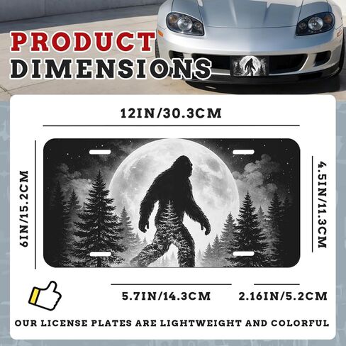 Bigfoot Front License Plate Forest Sasquatch Moon Night Silhouette Aluminum Decorative License Plates Funny Novelty Vanity Tag Cover 12×6 Inch Car Decor Accessory with 4 Holes for Men Women in Kuwait