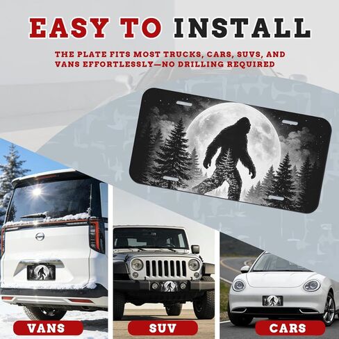 Bigfoot Front License Plate Forest Sasquatch Moon Night Silhouette Aluminum Decorative License Plates Funny Novelty Vanity Tag Cover 12×6 Inch Car Decor Accessory with 4 Holes for Men Women in Kuwait