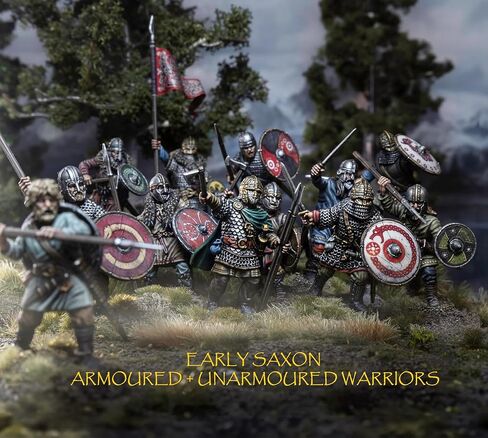 Wargames Delivered - Victrix Early Saxon Armoured Warriors with Bonus Miniature STL Download - 36 Detailed 28mm Miniatures, Dark Age Infantry with Swords, Spears, Javelins for Historical Wargames in Kuwait