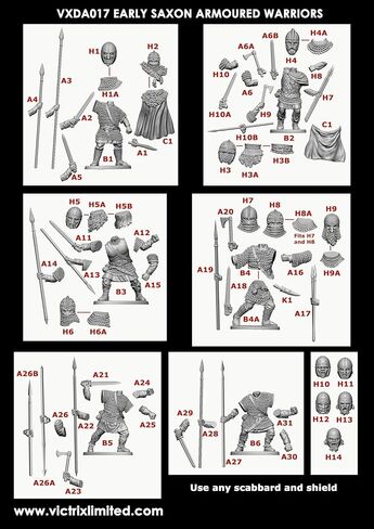 Wargames Delivered - Victrix Early Saxon Armoured Warriors with Bonus Miniature STL Download - 36 Detailed 28mm Miniatures, Dark Age Infantry with Swords, Spears, Javelins for Historical Wargames in Kuwait