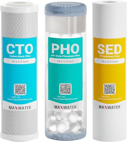 10" Standard Whole House Whole House Anti Scale Filter Set - 10" x 2.5" Polypropylene Sediment, Phosphate Anti-Scale, CTO Carbon Block Water Filter pack, Total of 3 Filters in Saudi Arabia