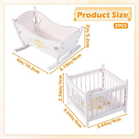 2PCS Mini Dollhouse Accessories, ABS Miniature Doll Bed, Including Rocking Beds and Playpen Beds, Mini Doll Furniture, for 3 Inch Dolls (Assembly Required, White) in Kuwait