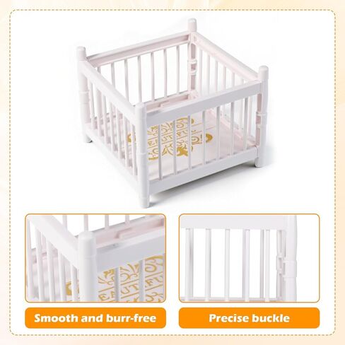 2PCS Mini Dollhouse Accessories, ABS Miniature Doll Bed, Including Rocking Beds and Playpen Beds, Mini Doll Furniture, for 3 Inch Dolls (Assembly Required, White) in Kuwait