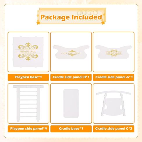2PCS Mini Dollhouse Accessories, ABS Miniature Doll Bed, Including Rocking Beds and Playpen Beds, Mini Doll Furniture, for 3 Inch Dolls (Assembly Required, White) in Kuwait