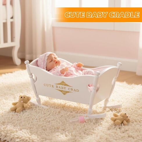 2PCS Mini Dollhouse Accessories, ABS Miniature Doll Bed, Including Rocking Beds and Playpen Beds, Mini Doll Furniture, for 3 Inch Dolls (Assembly Required, White) in Kuwait