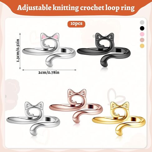 JJUNW 10Pcs Crochet Ring, Crochet Tension Ring, Adjustable Crochets Rings for Finger Yarn Holder for Crocheting, Knitting Crochets Supplies Gift for Crocheters, Knitters, Mom and Women in Kuwait