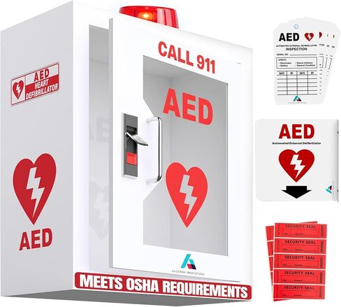 AED Cabinet Wall Mount – Stainless Steel AED Box with Snaplock – Door Activated Emergency Light – Full AED Wall Cabinet Kit Includes Wall Sign, Inspection Cards and Security Seals in Saudi Arabia