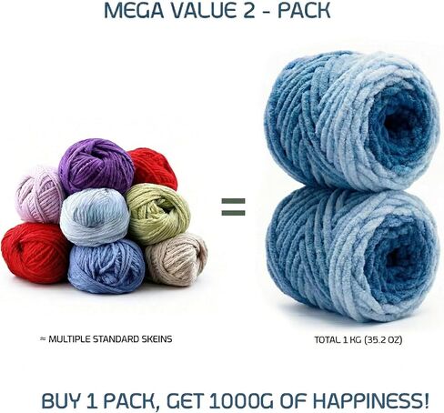 Chunky Gradient Yarn for Beginners - 2 Pack Giant Ombre Hand Knitting Yarn, Soft Crocheting Yarn (Total 1kg/35.2oz 170yds) (Deep Sea) in Saudi Arabia