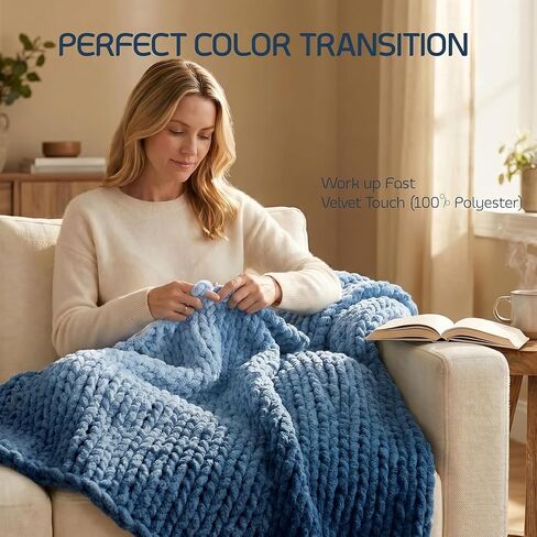 Chunky Gradient Yarn for Beginners - 2 Pack Giant Ombre Hand Knitting Yarn, Soft Crocheting Yarn (Total 1kg/35.2oz 170yds) (Deep Sea) in Saudi Arabia