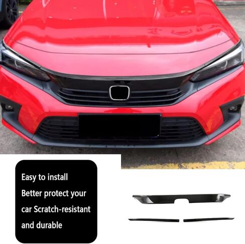 Car Accessories Front Hood Grill Cover Bonnet Trim Trims Compatible with Honda Civic 11th Gen Saden 2022 2023 2024 2025 (Glossy Black) 3 ABS (Not For Hybrid & Hatchback) in Saudi Arabia