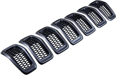 7X Matte Black Honeycomb Grille Grill Inserts with Retro Gray/Grey Trim with for 2014-2018 Jeep Cherokee 68303626AA, 68303626AB, 68303626AC in Saudi Arabia