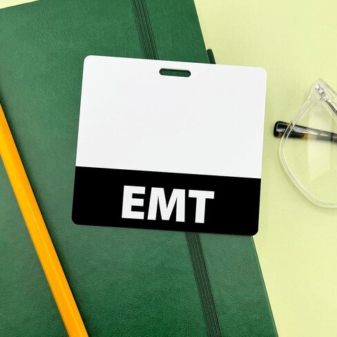 EMT Badge Buddy Emergency Medical TechnicianHorizontal Black Heavy Duty 1 Pc - Spill & Tear Proof - Double Sided Made in USA in Saudi Arabia