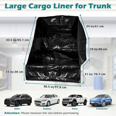 Cargo Liner for SUV with Sides, Waterproof Car Trunk Mat, Reusable Dumpster Bag for Waste with Bumper Flap Protector for SUVs Sedans Vans, Yard Waste Bag for Hay Debris(Black) in Saudi Arabia