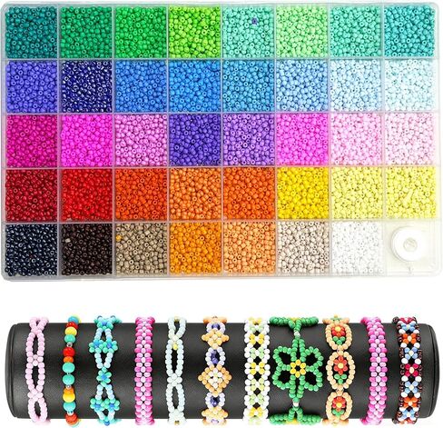 3mm9600pcs Seed Beads for Jewelry Making, 39 Colors Uniform Small Beads for Bracelet Making Kit, Glass Seed Bead Kit, Tiny Craft for DIY Art Jewelry Making in Saudi Arabia