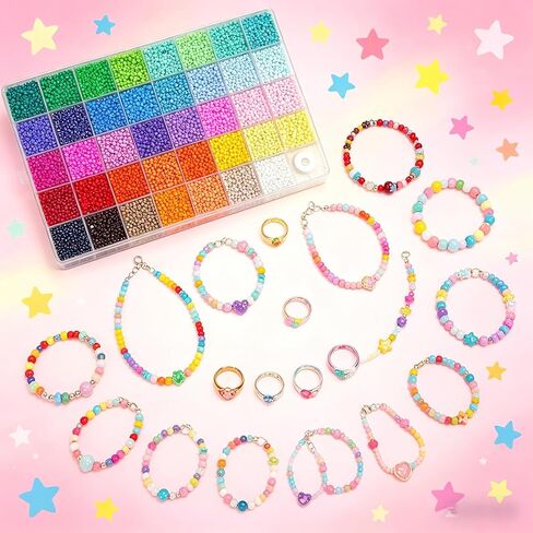 3mm9600pcs Seed Beads for Jewelry Making, 39 Colors Uniform Small Beads for Bracelet Making Kit, Glass Seed Bead Kit, Tiny Craft for DIY Art Jewelry Making in Saudi Arabia