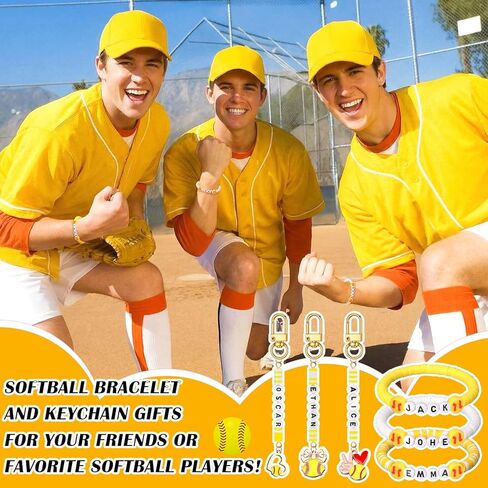 Hinly 3718 Pcs 24 Sets Softball Beads for Keychain Bracelets Making Kit Softball Charms Sports Party Favors DIY Bulk Key Chain Craft Adjustable Letter Bead String Alphabet Sport Charm Jewelry Making in Kuwait
