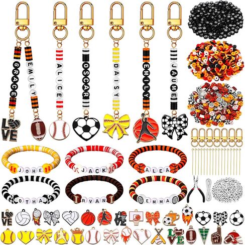 Hinly 3718 Pcs 24 Sets Softball Beads for Keychain Bracelets Making Kit Softball Charms Sports Party Favors DIY Bulk Key Chain Craft Adjustable Letter Bead String Alphabet Sport Charm Jewelry Making in Kuwait