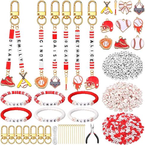 Hinly 3718 Pcs 24 Sets Softball Beads for Keychain Bracelets Making Kit Softball Charms Sports Party Favors DIY Bulk Key Chain Craft Adjustable Letter Bead String Alphabet Sport Charm Jewelry Making in Kuwait