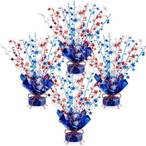 AceOrbit 4 Pcs 4th of July Table Centerpiece Metallic Foil Spray 250th Anniversary Patriotic Red White Blue Star Decorations Burst Table Centerpieces for Independence Day Memorial Day Party Decor in Saudi Arabia