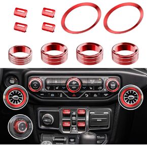 DIAMOOKY 12 قطعة غطاء مقبض زر معدني لسيارة Jeep Wrangler JL JLU 2018-2023 & Gladiator JT Accessories نافذة تبديل غطاء زر حجم راديو المصباح مفتاح مقبض غطاء لوحة القيادة غطاء فتحة التهوية (أحمر) in Kuwait