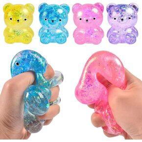 4PCS Glitter Bear Stress Ball, Sugar Bear Squishies, Stress Relief Slow Rise Stress Relief Fidget Toys for Adults--Yellow, Blue, Pink, Purple in Saudi Arabia