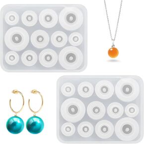 2 PCS Silicone Bead Molds for Epoxy Resin Silicone Bead Molds for Jewelry Making, Ball Beads Mold Designs with Holes for DIY Earring Pendant, Polymer Clay, Round Gemstone (Diameter 10, 12, 14, 18mm) in Kuwait