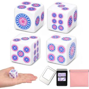 4Pcs Mahjong Dice Set with Metal Tin Case & Pink Pouch – 25mm Acrylic Square Dice with Rounded Edges – Portable Set for Family, Party & Board Games (White/Blue/Rose Red) in Saudi Arabia