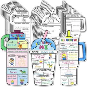 All About Me Posters - 36Pcs Water Cup Theme All About Me Star Students Posters Coloring Self-Introduction Poster for Kids Kindergarten Elementary Classroom Decor School Classroom Decor Party Supplies in Saudi Arabia