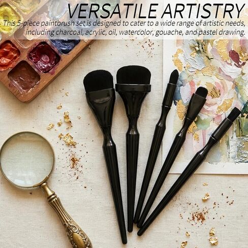 5-Piece Blending Brush Set for Charcoal, Acrylic, Oil, Watercolor, Gouache | Soft Synthetic Fibers | Ideal for Hand Painting, Sketching, Shading, and Craft Projects in Saudi Arabia