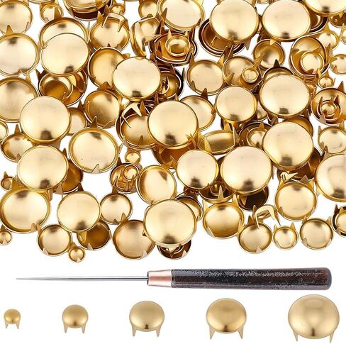 150PCS 5 Size Pressed Round Beads Spike Spot Rivets Solid Brass Metal Nailheads Dome Studs Rivet 4 Prongs Studs Cap Nail Head for DIY Leather Clothing Belt Bag Shoes(Silver) in Kuwait