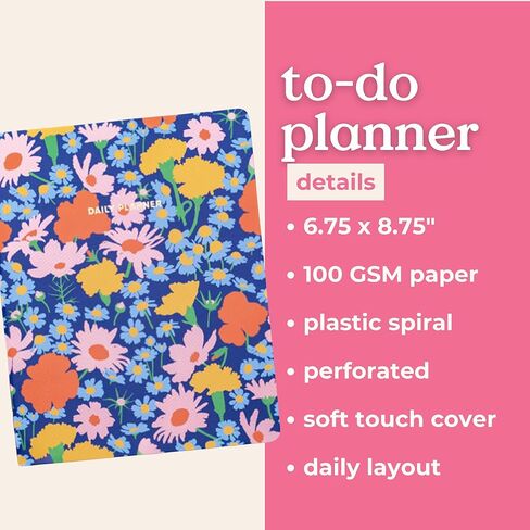 ban.do Undated Daily To Do Planner, Personal Organizer Schedule Planner with Grocery List and Schedule, Blue Floral in Kuwait