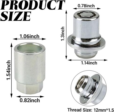4PCS Wheel Lock Lug Nut Set, M12 x 1.5 Anti Theft Locking Nuts with Wheel Lock Key, Chrome Plated Security Lug Nuts Compatible with Toyota Camry Lexus 00276-00900 in Kuwait
