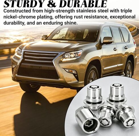 4PCS Wheel Lock Lug Nut Set, M12 x 1.5 Anti Theft Locking Nuts with Wheel Lock Key, Chrome Plated Security Lug Nuts Compatible with Toyota Camry Lexus 00276-00900 in Kuwait
