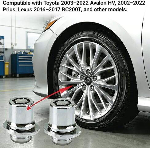 4PCS Wheel Lock Lug Nut Set, M12 x 1.5 Anti Theft Locking Nuts with Wheel Lock Key, Chrome Plated Security Lug Nuts Compatible with Toyota Camry Lexus 00276-00900 in Kuwait