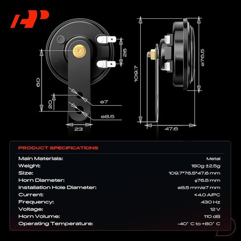 A-Premium Electric Disc Horn Compatible with Honda CR-V CRV, Civic, Accord, Odyssey, Fit & Acura MDX, TSX, TL, RL in Kuwait