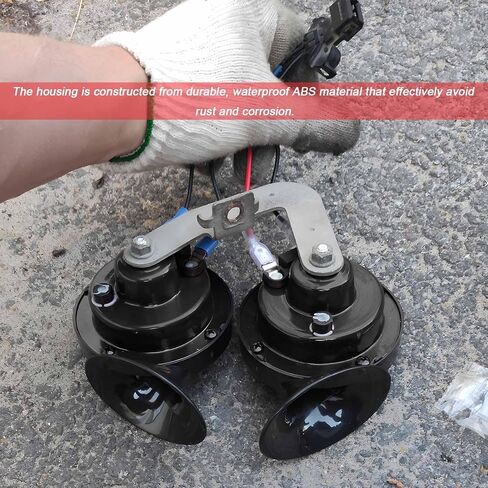 Super Loud Car Snail Horns, 12V High Low Dual Tone Automotive Electric Snail Horn, Waterproof Air Horns Replacement Kit for Sedan Truck Motorcycle Boat, Car Accessories (Black) in Saudi Arabia