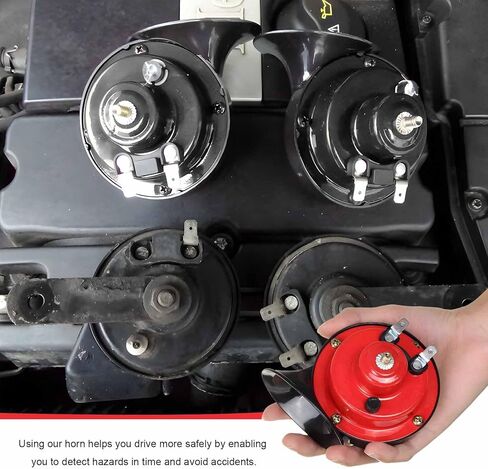 Super Loud Car Snail Horns, 12V High Low Dual Tone Automotive Electric Snail Horn, Waterproof Air Horns Replacement Kit for Sedan Truck Motorcycle Boat, Car Accessories (Black) in Saudi Arabia