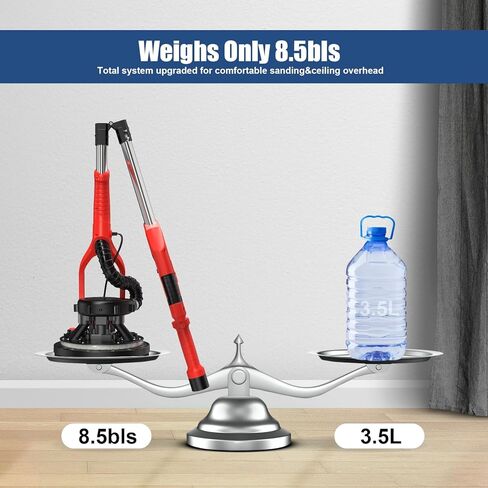 ماكينة صنفرة الحوائط الجافة بقوة 950 وات 8 أمبير مع ملحق فراغ، Lijadora para Drywall، 7 سرعات متغيرة مع مجمع الغبار الفراغي، خفيفة الوزن مع ضوء 360 درجة للفشار الملصوق بالسقف (أحمر) in Saudi Arabia