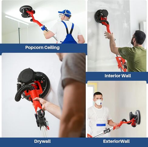 ماكينة صنفرة الحوائط الجافة بقوة 950 وات 8 أمبير مع ملحق فراغ، Lijadora para Drywall، 7 سرعات متغيرة مع مجمع الغبار الفراغي، خفيفة الوزن مع ضوء 360 درجة للفشار الملصوق بالسقف (أحمر) in Saudi Arabia